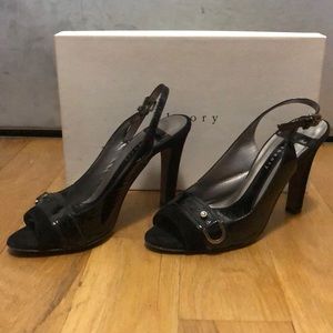 Theory sela womens slingback heel suede patent leather peep toe 36.5 6.5
